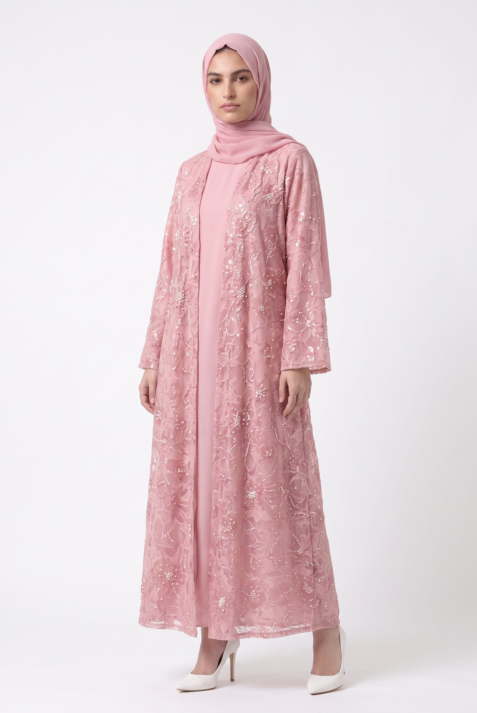 Luxury Statement Open Abaya with Satin Belt - For Women - Image 1