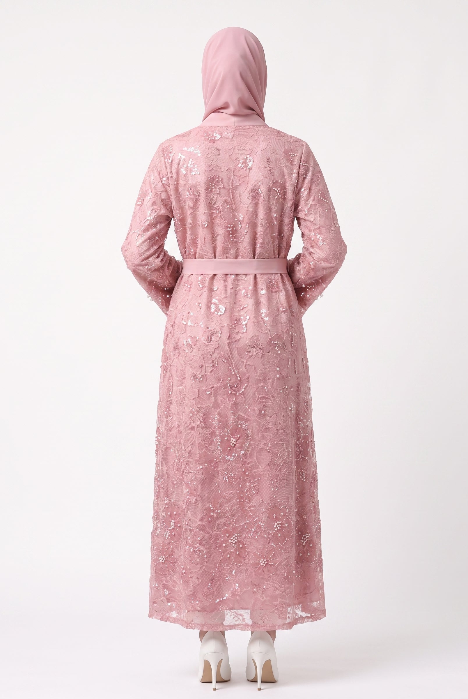 Luxury Statement Open Abaya with Satin Belt - For Women - Image 3