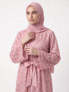 Luxury Statement Open Abaya with Satin Belt - For Women - Image 5