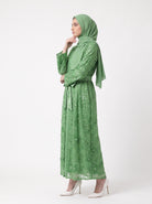 Classic Floral Open Abaya with Satin Belt - For Women - Image 1