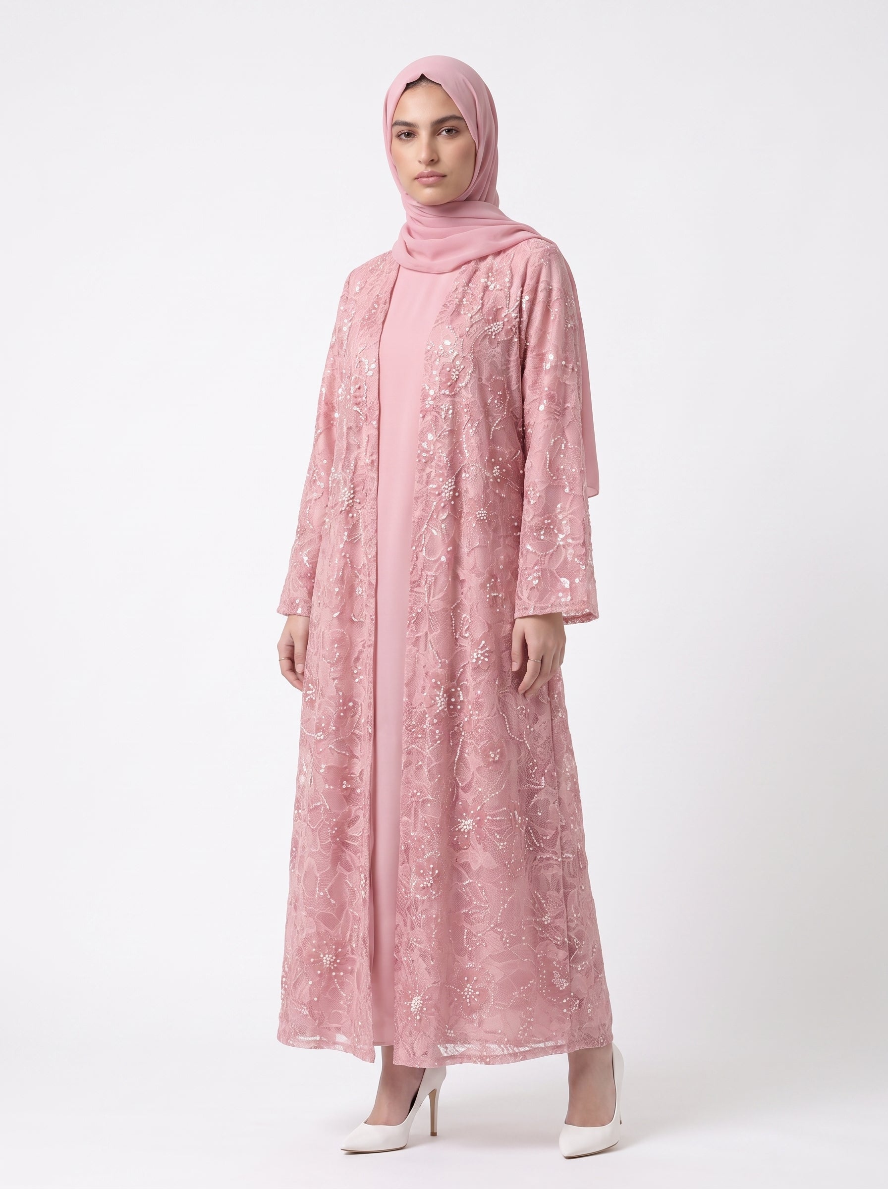 Luxury Statement Open Abaya with Satin Belt - For Women - Image 1