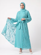 Luxury Floral Embellished Open Abaya with Satin Belt - For Women - Image 6