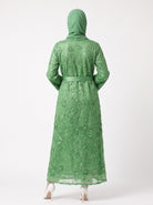 Classic Floral Open Abaya with Satin Belt - For Women - Image 3