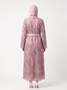 Premium Floral Open Abaya with Satin Belt - For Women - Image 3