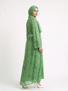 Classic Floral Open Abaya with Satin Belt - For Women - Image 4
