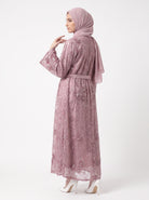 Premium Floral Open Abaya with Satin Belt - For Women - Image 2