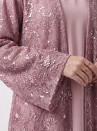 Premium Floral Open Abaya with Satin Belt - For Women - Image 5