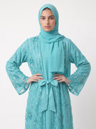 Luxury Floral Embellished Open Abaya with Satin Belt - For Women - Image 4