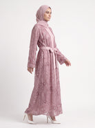 Premium Floral Open Abaya with Satin Belt - For Women - Image 1