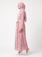 Luxury Statement Open Abaya with Satin Belt - For Women - Image 4