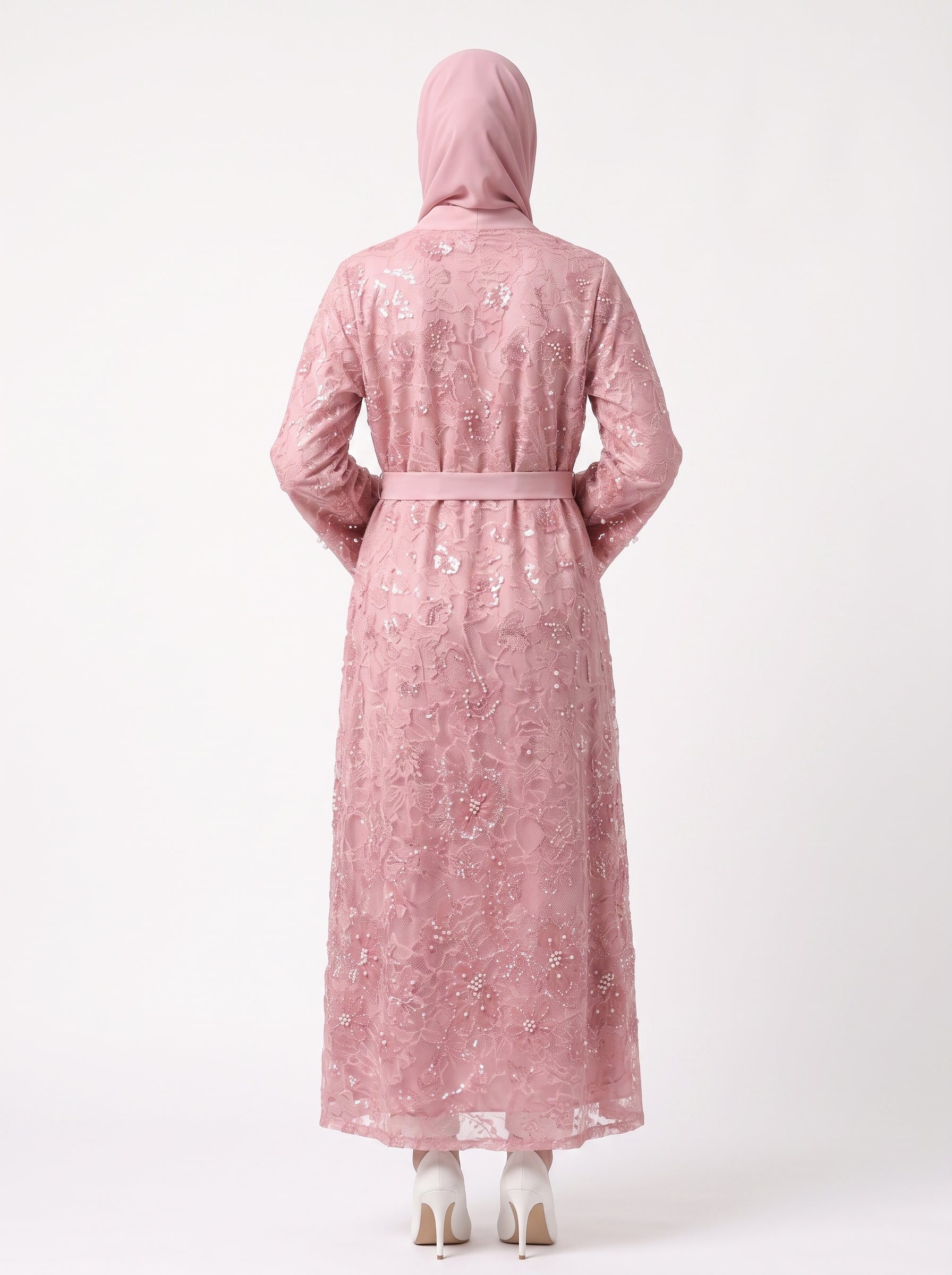 Luxury Statement Open Abaya with Satin Belt - For Women - Image 3