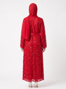 Elegant Embroidered Open Abaya with Satin Belt - For Women - Image 3