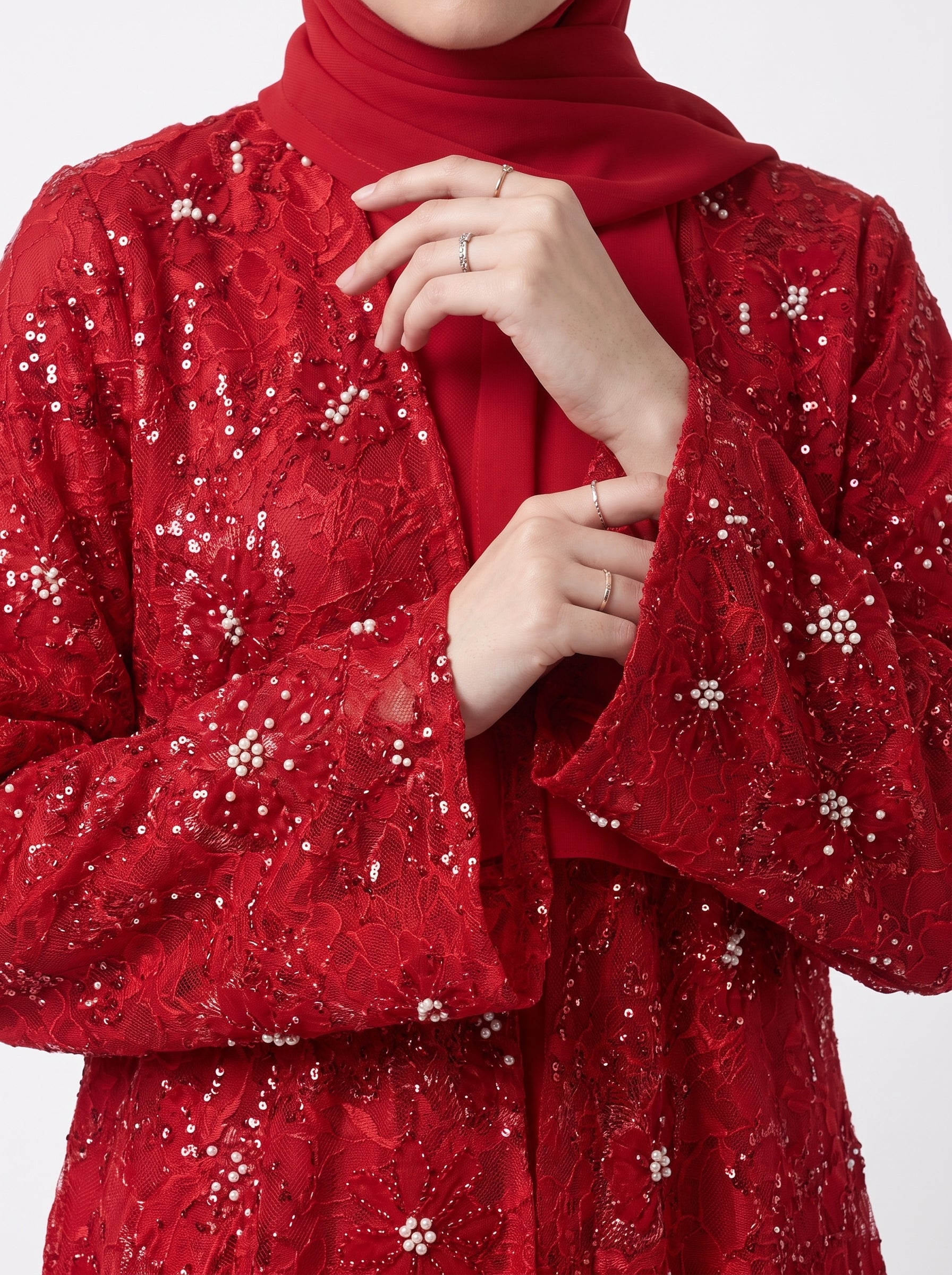 Elegant Embroidered Open Abaya with Satin Belt - For Women - Image 7