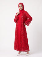 Elegant Embroidered Open Abaya with Satin Belt - For Women - Image 4
