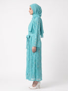 Luxury Floral Embellished Open Abaya with Satin Belt - For Women - Image 1