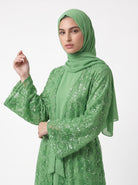 Classic Floral Open Abaya with Satin Belt - For Women - Image 5