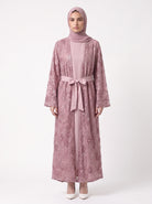 Premium Floral Open Abaya with Satin Belt - For Women - Image 4